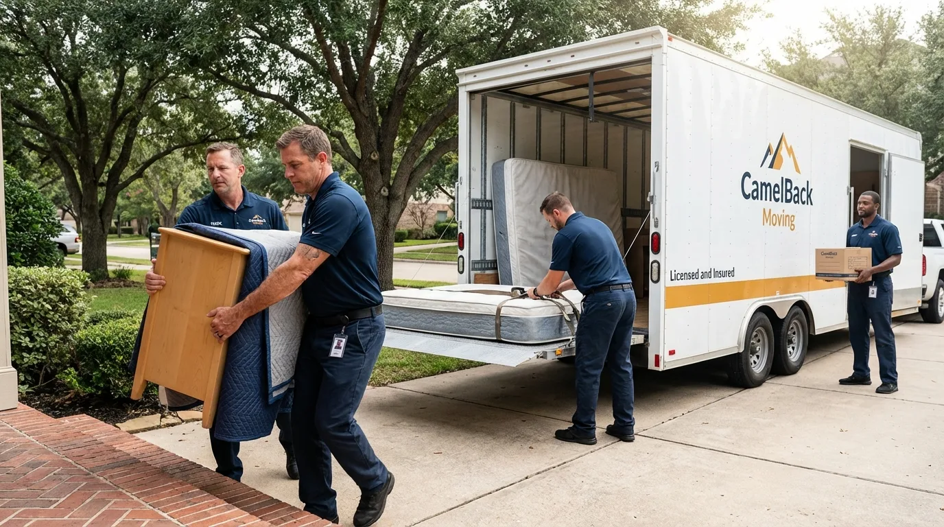 Crew loading residential truck for cross-state move from Garden City, NY