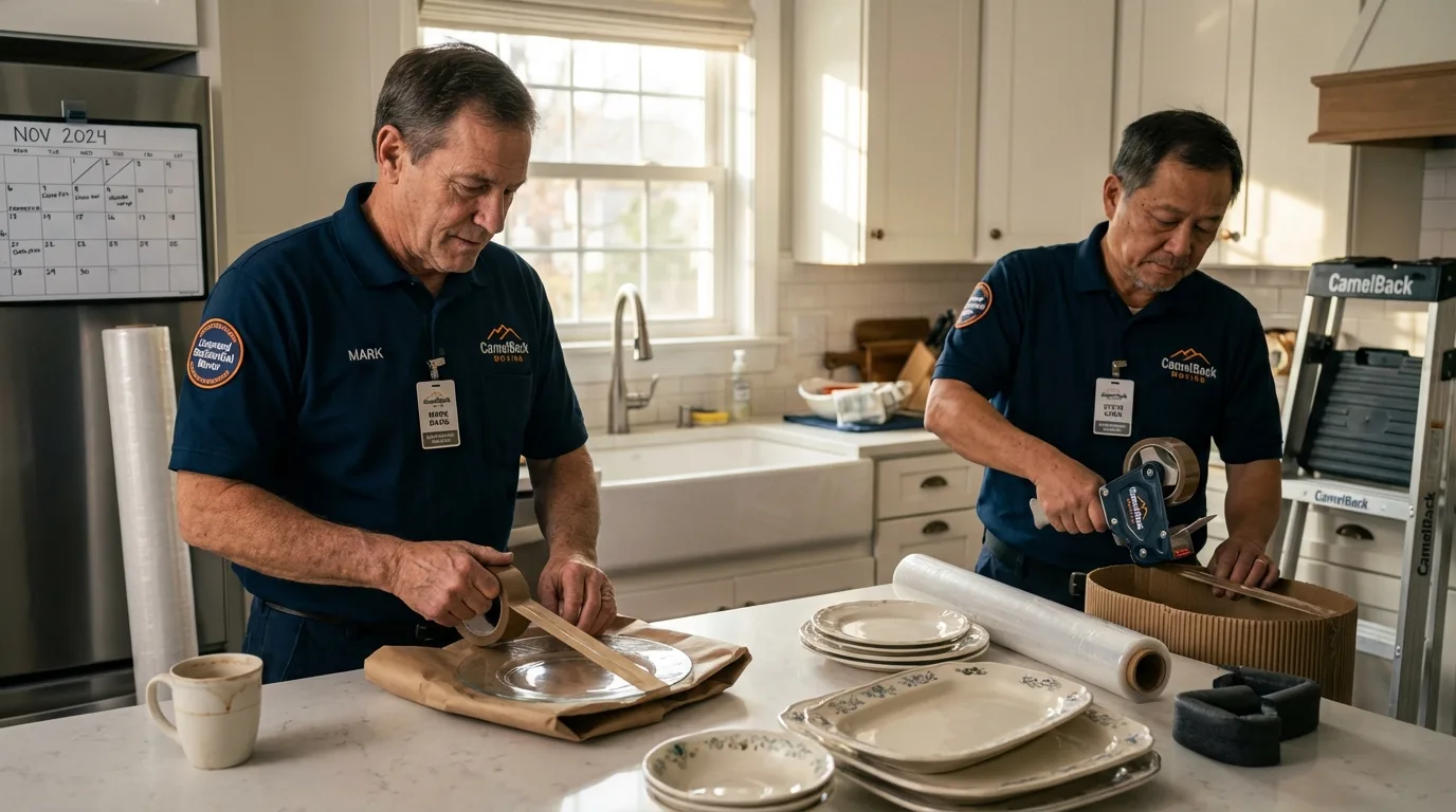 Professional crew packing kitchen dishware in Garden City, NY